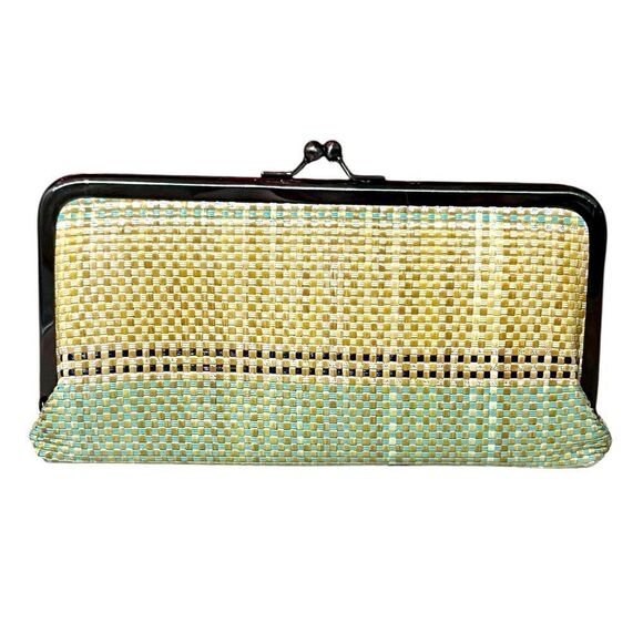 Patricia Nash Elegant Italian Straw Cream and Teal Women's Wallet - Picture 1 of 5